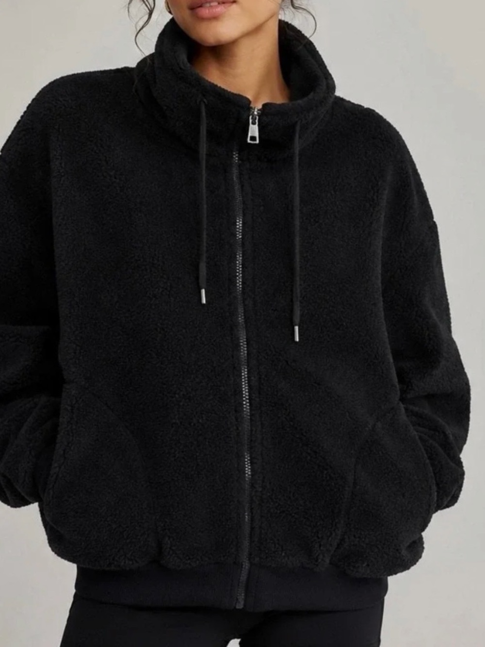 Zara Black Sherpa Zip-Up Jacket